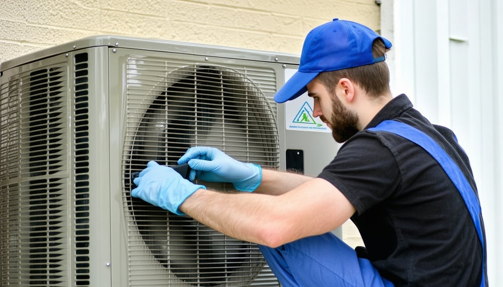 Technician repairing an air conditioning unit